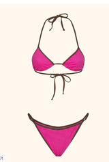 Mefui - Bikini donna triangolo con slip regolabile fucsia e marrone