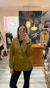 Haveone - Giacca doppiopetto ecopelle donna
