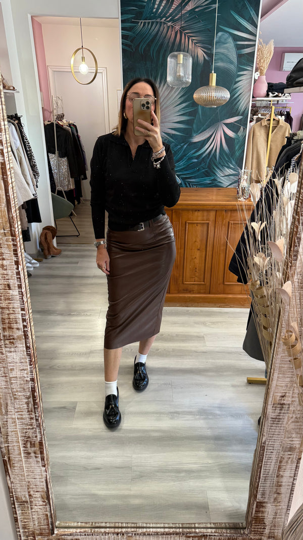 Gonna Midi in ecopelle Haveone marrone taglia s/m