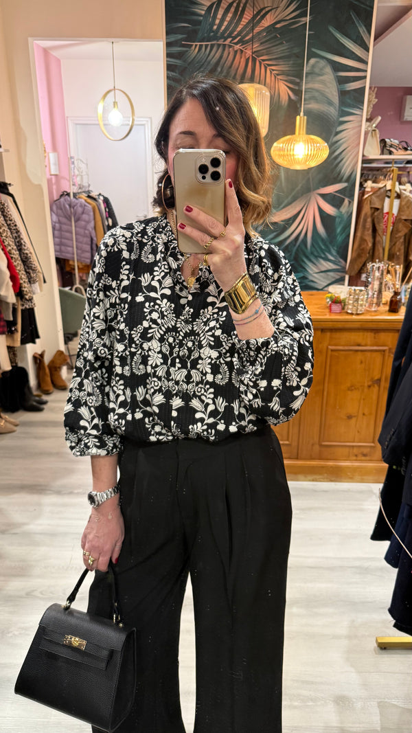 Camicia floreale black and white