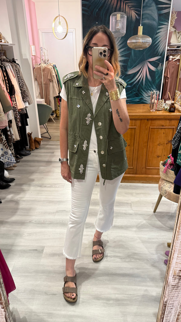 Gilet smanicato con applicazioni