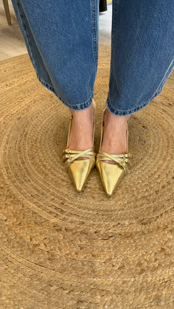 Slingback pelle dorata Ovye