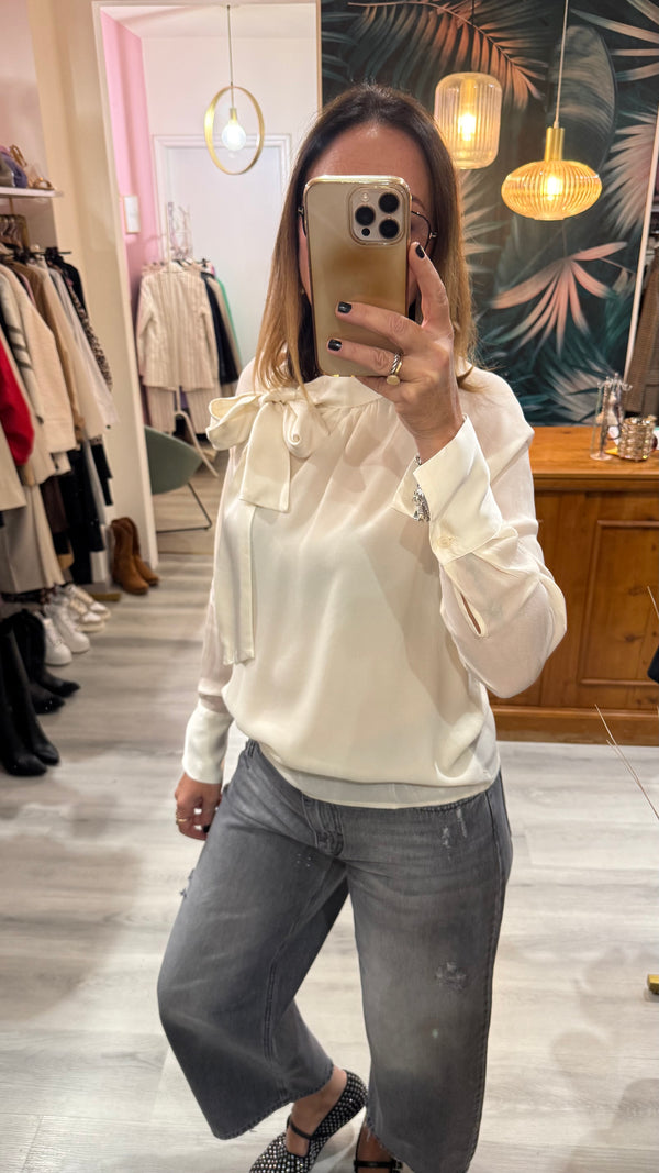 Camicia con nodo Haveone color panna 