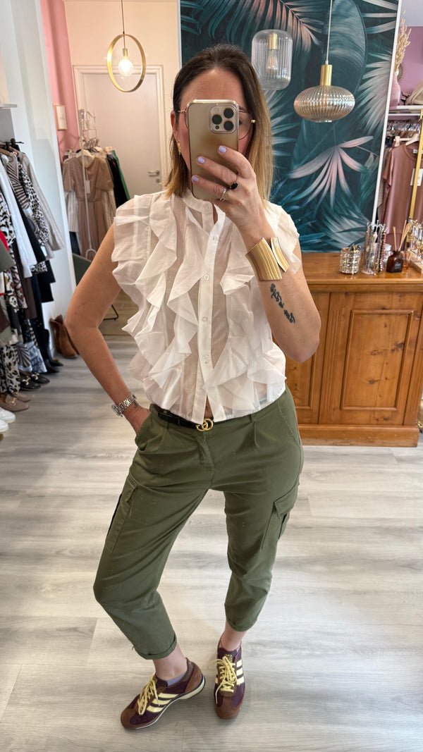 Top rouches con bottoni
