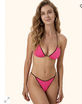Mefui - Bikini donna triangolo con slip regolabile fucsia e marrone