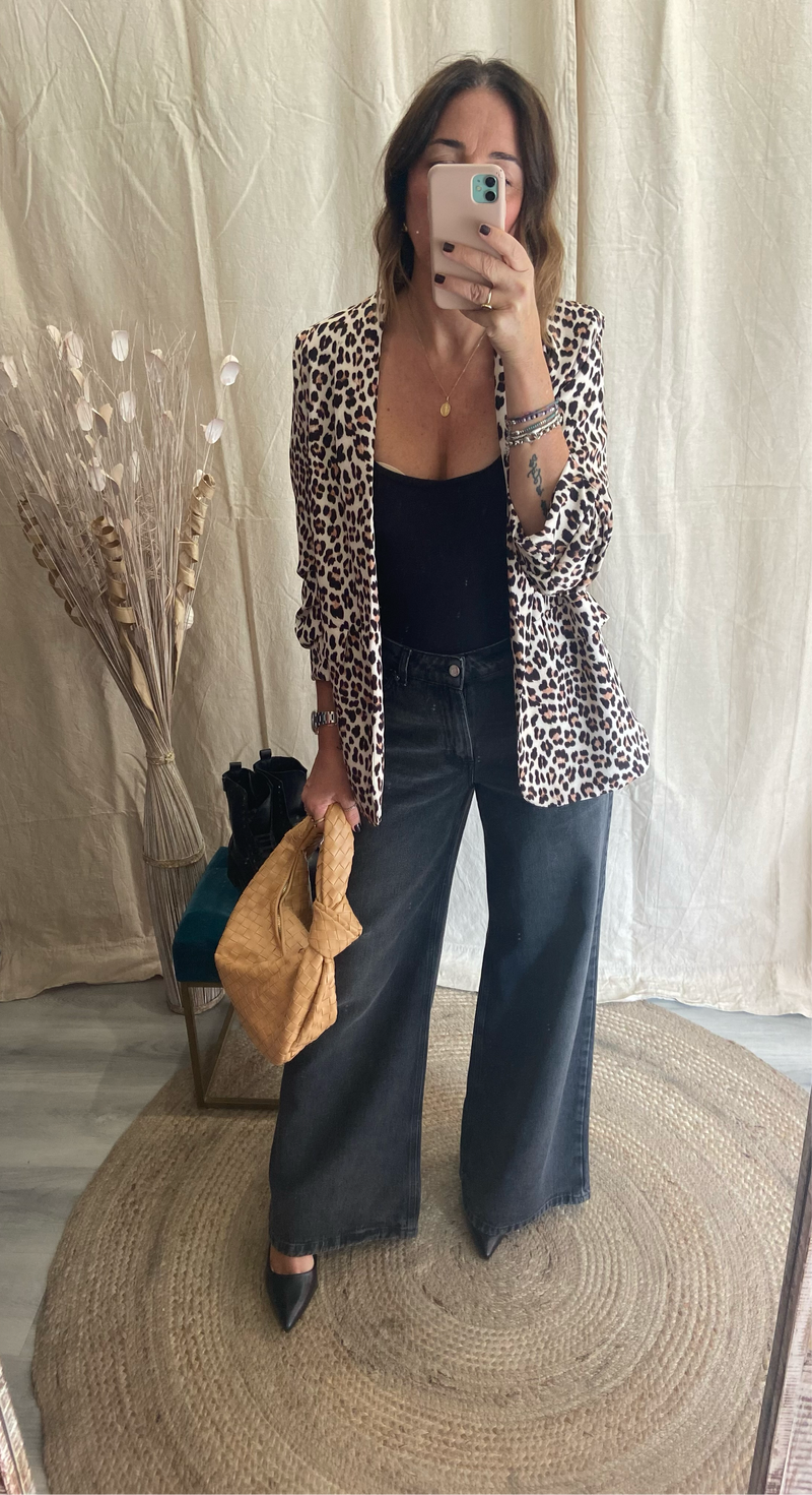 Blazer manica arricciate leopardato