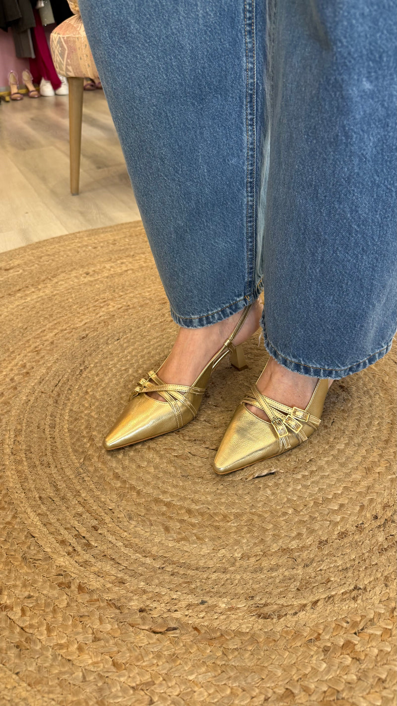 Slingback pelle dorata Ovye
