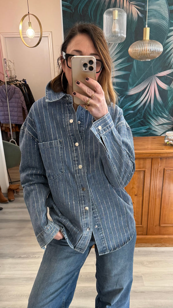 Giubbotto camicia jeans brillantini