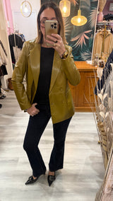 Haveone - Giacca doppiopetto ecopelle donna