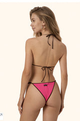 Mefui - Bikini donna triangolo con slip regolabile fucsia e marrone