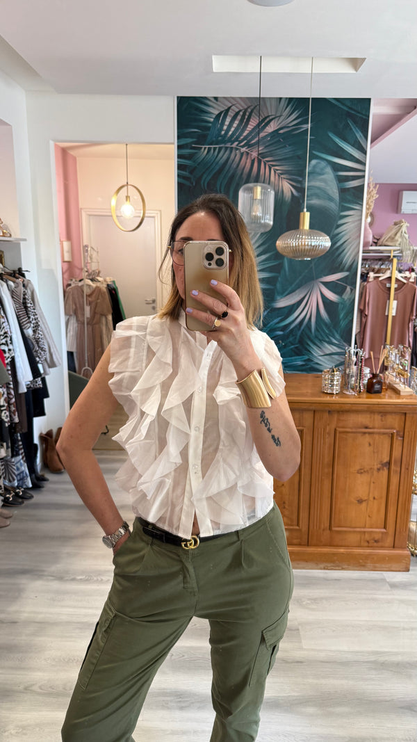 Top rouches con bottoni