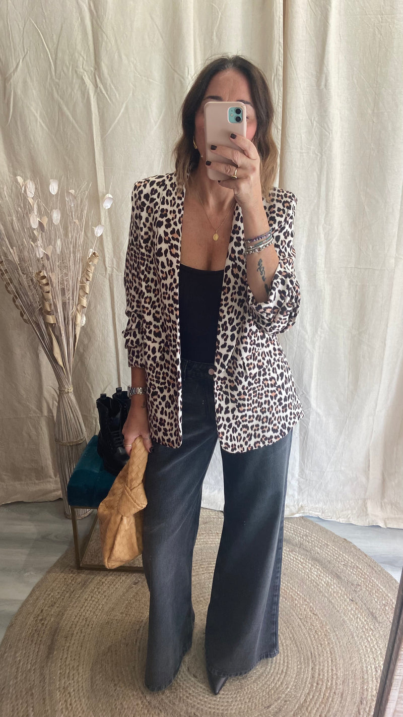 Blazer manica arricciate leopardato