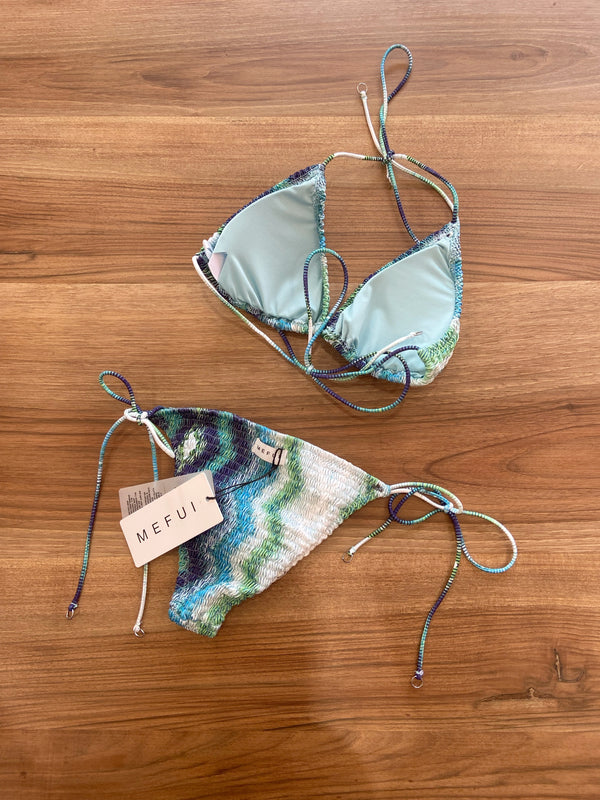 Bikini triangolo arricciato etnico blu MEFUI