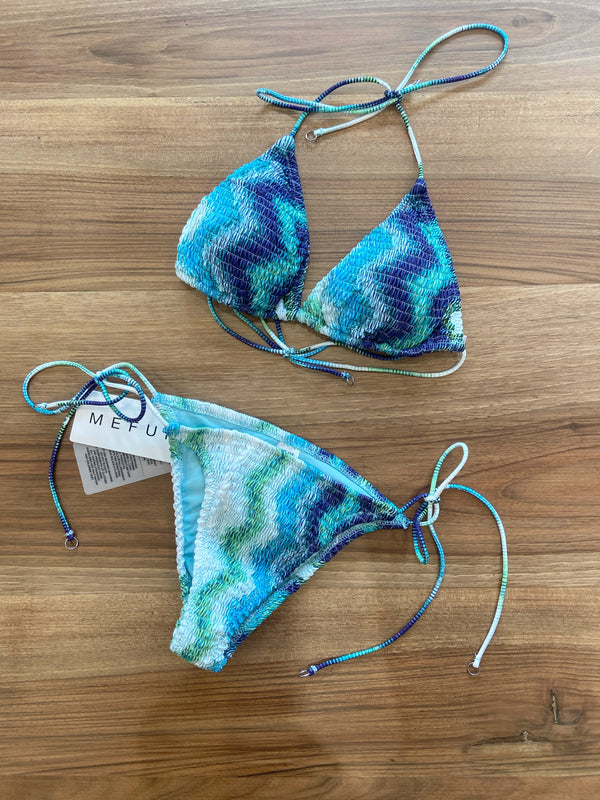 Bikini triangolo arricciato etnico blu MEFUI