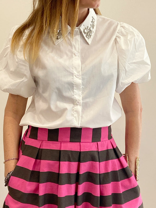 Camicia manica a sbuffo e strass POISETTE