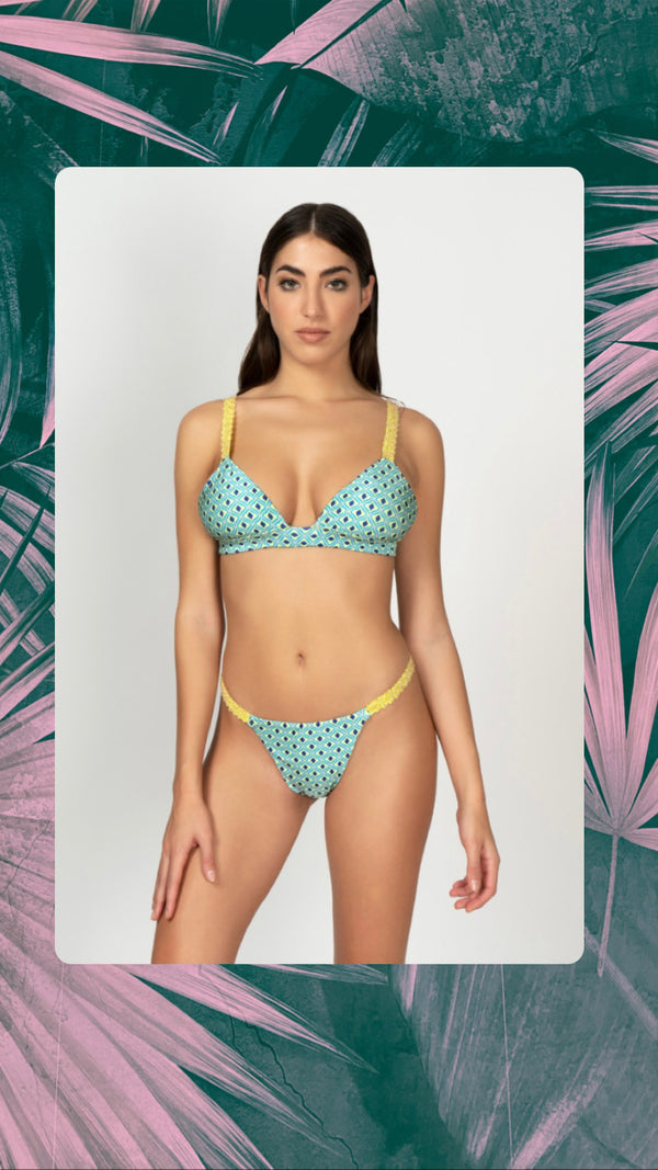 Bikini triangolo fantasia geometrica lime MEFUI